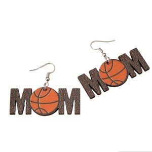 New Wood Basketball Mom Dingle Drop Earrings